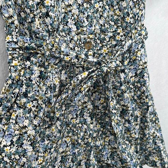 Sezane Green Floral Elise Collared Tie Waist Cotton Romper Size 34 /2 - Picture 7 of 9